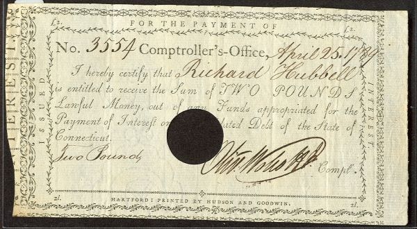 1789 Connecticut 2p Interest Note VF/XF